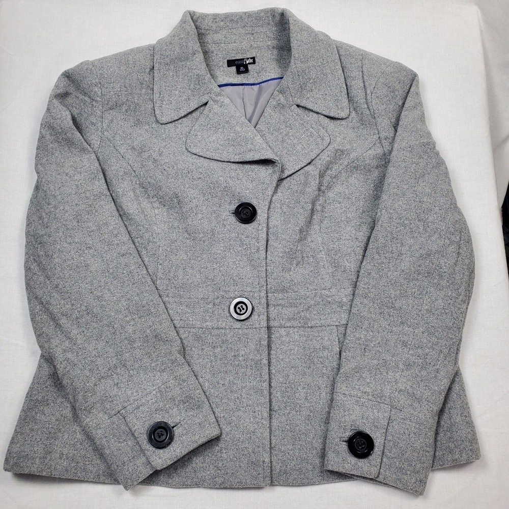 East 5th Gray 40% Wool Blazer Jacket 2 Button Peplum Fully Lined Womens XL